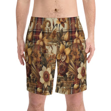 Load image into Gallery viewer, Men's Elastic Beach Shorts (AOP) Harmonic Bloom Plaid Collection