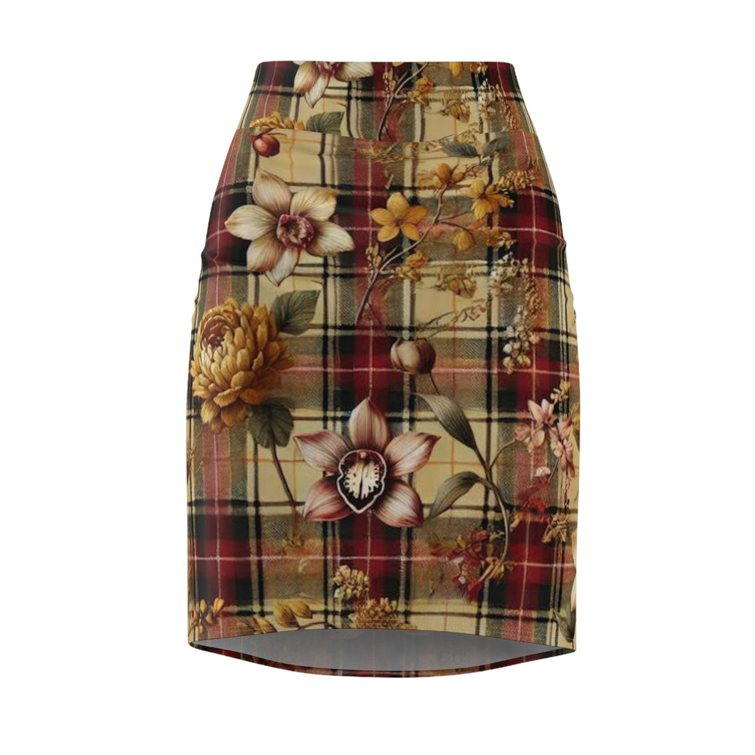 Women's Pencil Skirt (AOP)  Harmonic Bloom Plaid Collection
