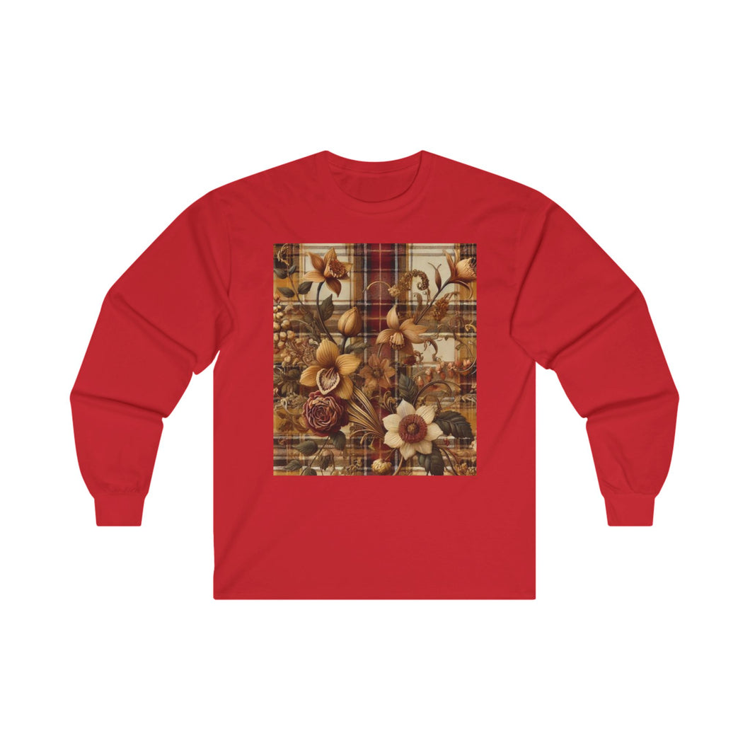 Unisex Ultra Cotton Long Sleeve Tee Harmonic Bloom Plaid Collection
