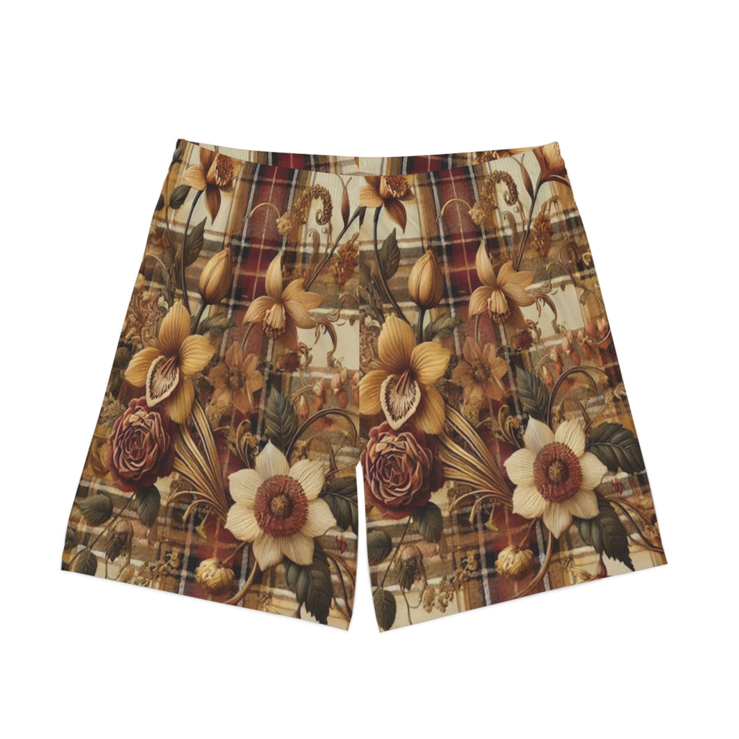 Men's Elastic Beach Shorts (AOP) Harmonic Bloom Plaid Collection