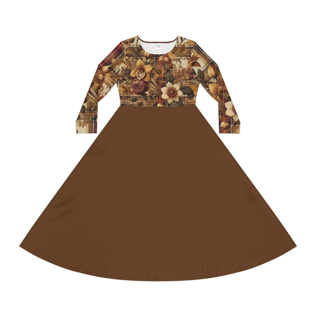 Women's Long Sleeve Dance Dress (AOP)  Harmonic Bloom Plaid Collection