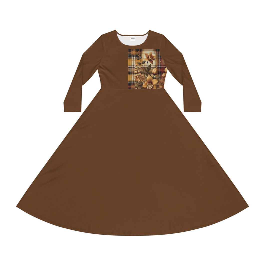 Women's Long Sleeve Dance Dress (AOP)  Harmonic Bloom Plaid Collection