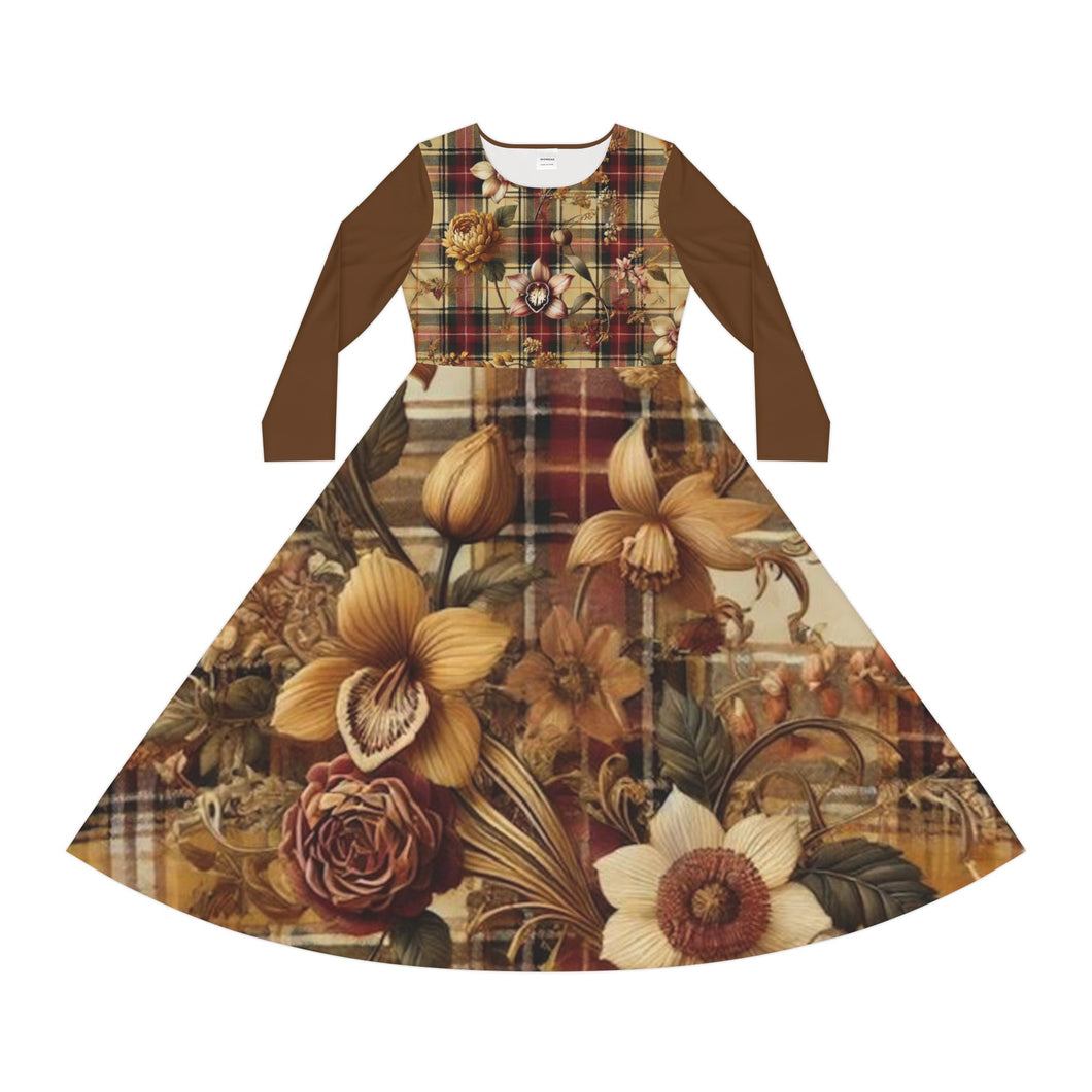 Women's Long Sleeve Dance Dress (AOP)  Harmonic Bloom Plaid Collection