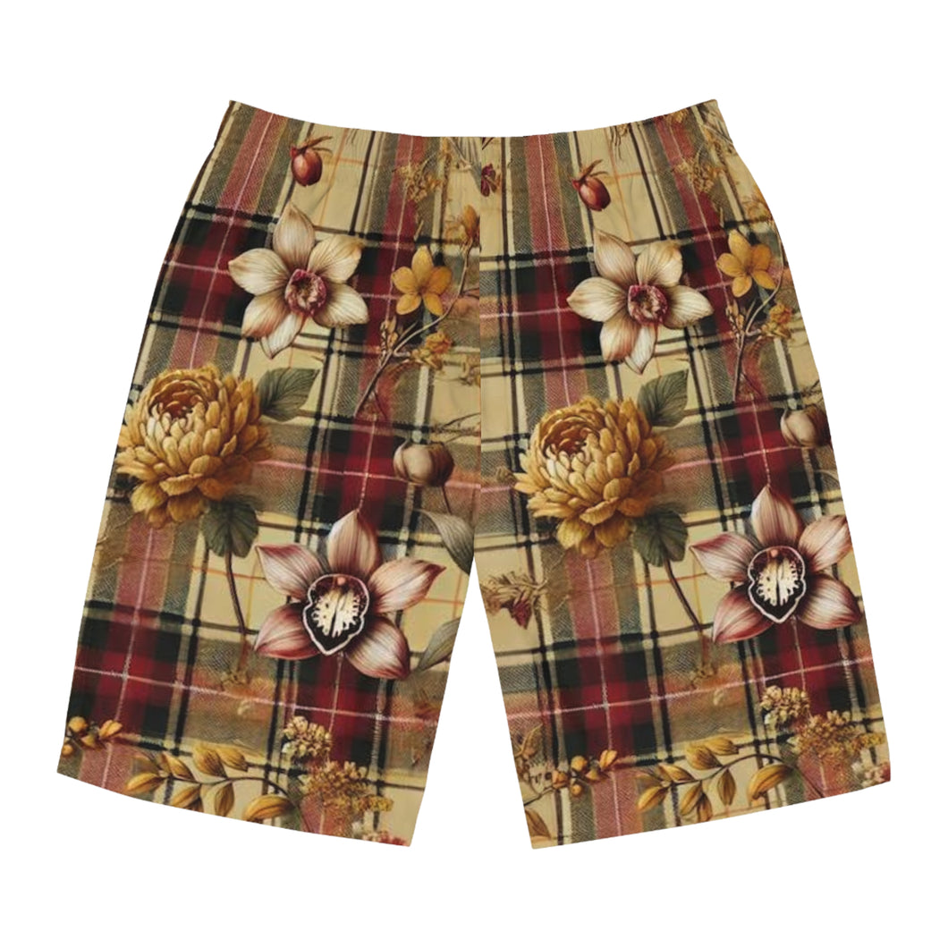 Men's Board Shorts (AOP) Harmonic Bloom Plaid Collection